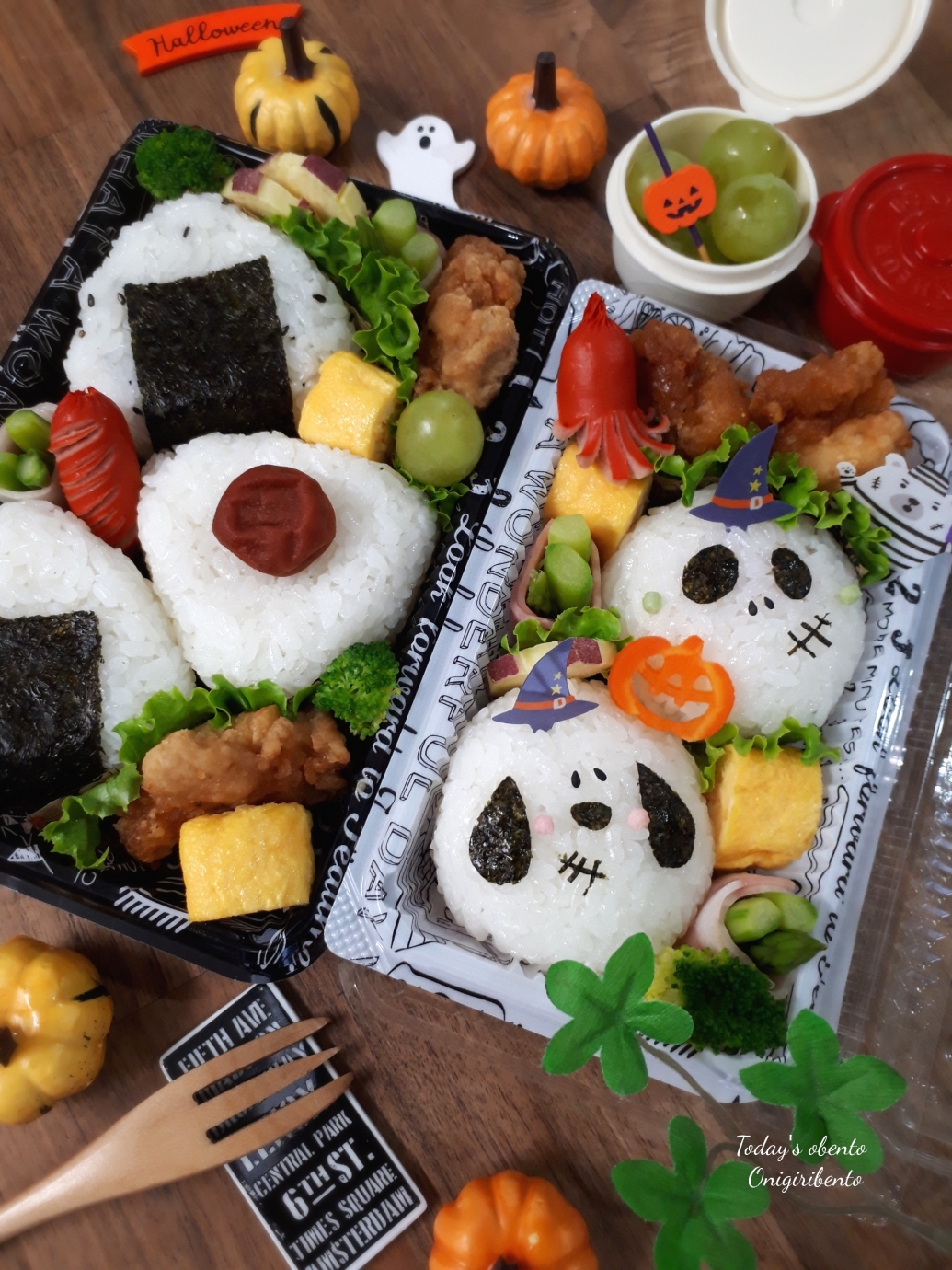 おにぎりと唐揚げのハロウィン弁当 Eatpick