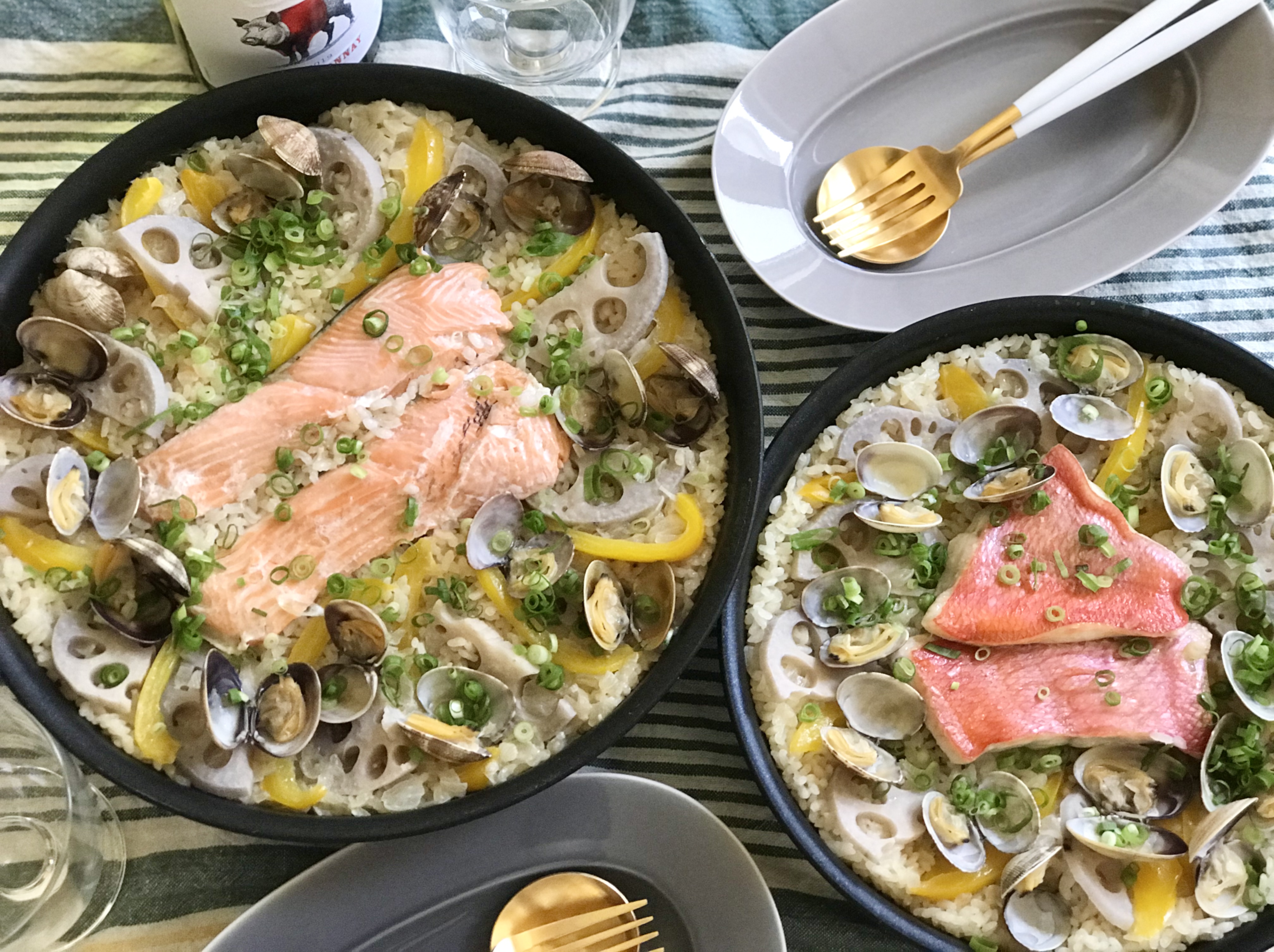 ぐっち夫婦レシピ フライパンで作る和風パエリア 鮭と金目鯛バージョン Eatpick ぐっち夫婦レシピ フライパンで作る和風パエリア 鮭と金目鯛バージョン Eatpick