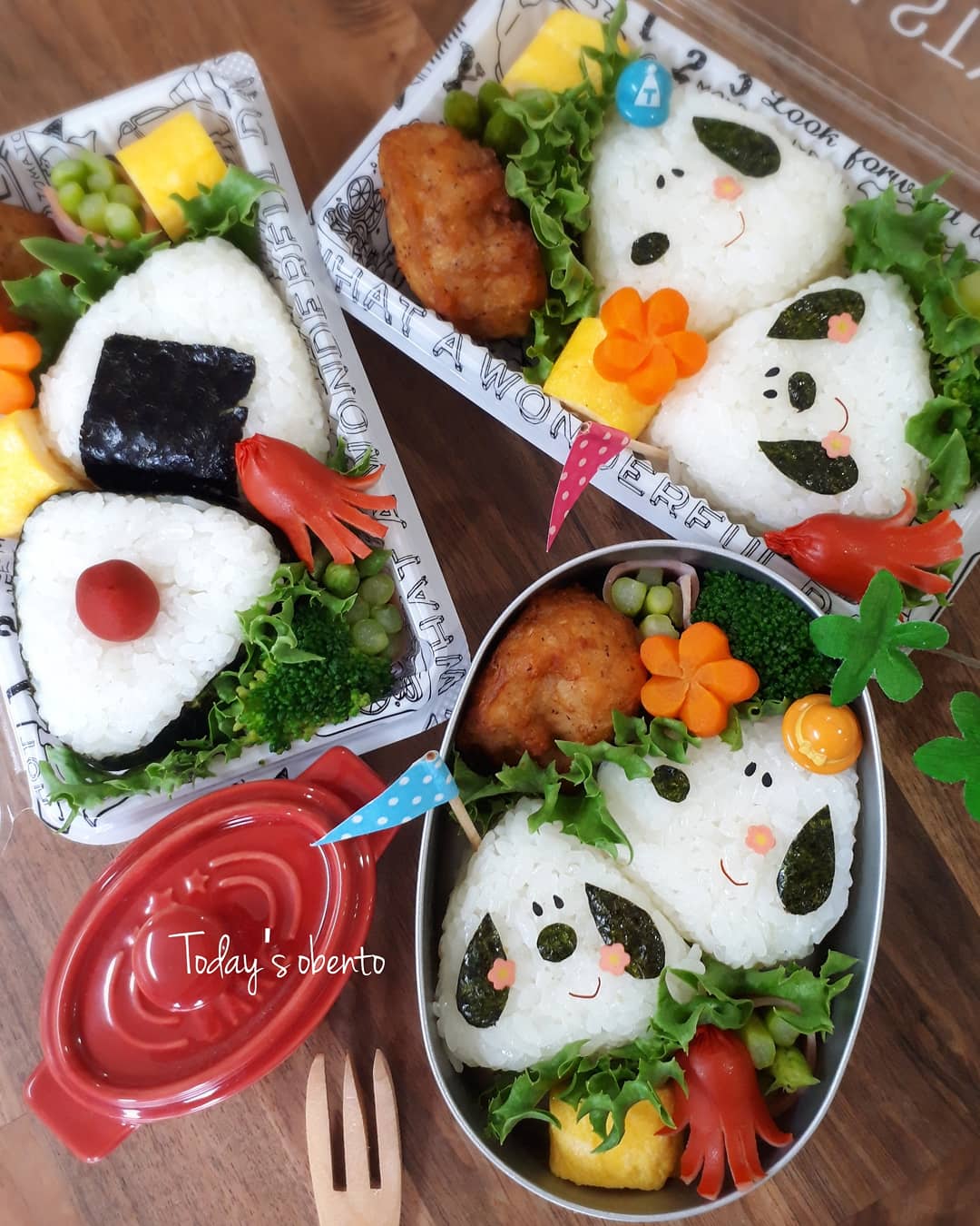 スヌーピーおにぎりと唐揚げ弁当 Eatpick