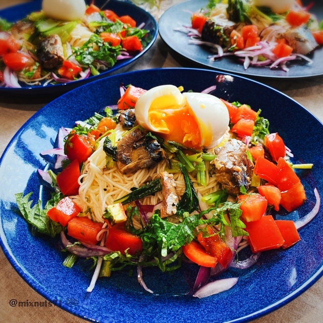鯖缶で さっぱり焼鯖トマト素麺 Eatpick 鯖缶で さっぱり焼鯖トマト素麺 Eatpick